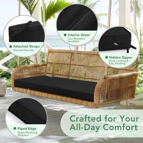 Outdoor Bench Cushion For All Weather Use, Waterproof, Fade Resistant, Non Slip Pad With Removable Cover on porch swing