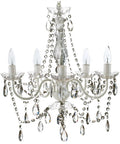 Original Brink House 5 Light Crystal White Chandelier, hardwired flush mount ceiling light with white metal frame and acrylic crystals