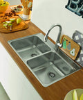 Drop In Double Bowl Stainless Steel Kitchen Sink With EZ Torque Fastener System, 33 Inch Left Right Basin, 22 Inch Front To Back