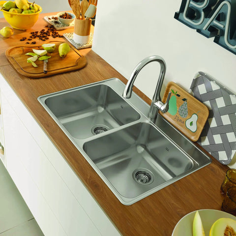 Drop In Double Bowl Stainless Steel Kitchen Sink With EZ Torque Fastener System, 33 Inch Left Right Basin, 22 Inch Front To Back