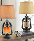 Rustic Lantern Table Lamps Pair 21 Inch Tall Farmhouse Style Lamps With Vintage Coffee Brown Glass Shade For Living Room Nightstand End Table Bedroom Setup 4 Bulbs Included