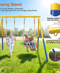 Beefy Heavy Duty Steel Swing Stand For Outdoor Use With 500Lb Capacity, Universal Swing Frame, Adult Rated, Yellow, installed outdoors.