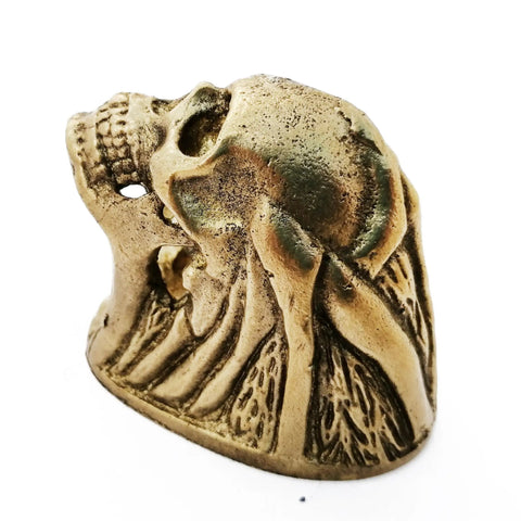 Hunting Knife Pommel Ghost Mask and Bronze Finger Guard Kit with hand-casted bronze ghost mask pommel for custom knife making.