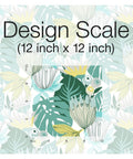 Design scale of Teal And Yellow Retro Tropical Leaves Peel And Stick Wallpaper Roll