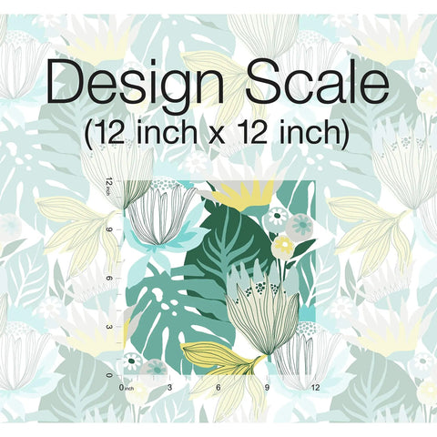 Design scale of Teal And Yellow Retro Tropical Leaves Peel And Stick Wallpaper Roll