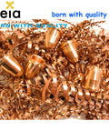 Close-up of copper parts from Plasma Cutting Torch Replacement Kit For S45 PD0116-09 10pc Set 40 To 50 Amps with metal shavings.