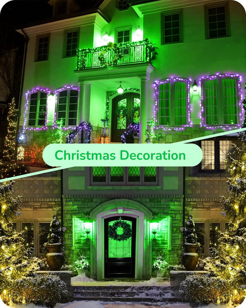 Green A19 LED Light Bulbs For Christmas Decoration illuminating house porch and garden in festive green lighting