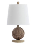 Natural Monkey Fist Rope Ball LED Table Lamp 18 Inches Coastal Nautical Iron And Rope Accent With White Linen Shade Energy Saving LED Bulb Included Perfect For A Chill Living Room Or Bedroom Decor