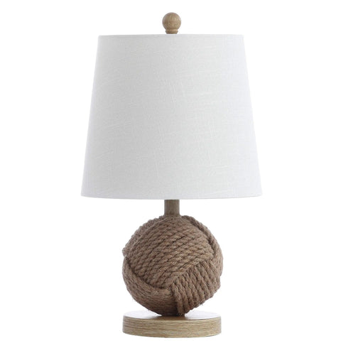 Natural Monkey Fist Rope Ball LED Table Lamp 18 Inches Coastal Nautical Iron And Rope Accent With White Linen Shade Energy Saving LED Bulb Included Perfect For A Chill Living Room Or Bedroom Decor
