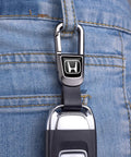 Slick Black Leather Car Keychain And Heavy Duty Zinc Alloy Key Ring Made Tough For Honda Accord Civic Crv Pilot clipped to jeans.