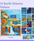 15 Pack Earth Science Posters For Middle School Classrooms Waterproof Tearproof PET Film with weathering and erosion chart