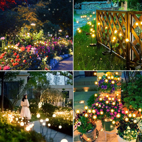 Solar Outdoor Firefly Lights For Garden And Yard Waterproof Wind Swaying Pathway Stakes creating magical evening ambiance