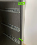 3 Piece Adjustable Carpenter Jig Set Helps You Nail Scribing Fillers And Toe Kicks Dead On With No Sweat Setup Perfect For Custom Cabinetry Furniture Installations And Trade Work, showing jigs mounted on cabinet.
