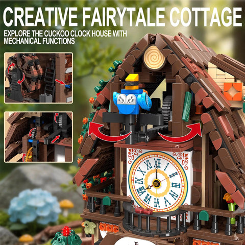 Cuckoo Clock House Building Set Compatible With Lego Real Working Clock And Rotating Waterwheel Mechanical Linkage Big House Build Kit For Adults And Kids Ages 8 To 12 1909 Pieces Epic Birthday Gift display model with clock face and roof details