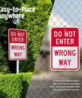 18 By 12 Inch Do Not Enter Wrong Way Aluminum Sign With 63 Mil Rustproof Metal And 3M Laminated Engineer Grade Reflective Material For Outdoor Parking And Traffic Red And White High Visibility Made In USA mounted on fence