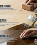 Applying Premium Water Based Wood Stain Dark Pine Shade Non Toxic Eco Friendly Formula for indoor furniture preparation and protection.