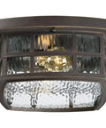 Stonington Outdoor Flush Mount Ceiling Light With 12 Inch Two Light Palladian Bronze Finish and water glass illumination