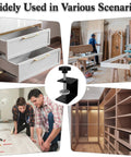 Two Pack Heavy Duty Large Drawer Installation Clamps With Three Millimeter Thickened Build For Rock Solid Holes And Zero Guesswork Cabinet Hardware Jig Featuring Non Slip Silicone Pads And No Drama Setup shown in various usage scenarios.