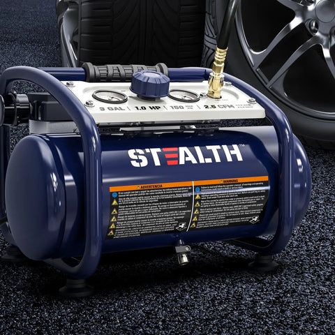 Stealth 3 Gallon Quiet Air Compressor Oil Free Portable Unit With High Pressure Output For Tire Inflation Auto Repair Woodwork Nailing And Home Tool Applications Made To Handle Tough Jobs Silently And Efficiently