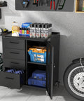 Heavy Duty Mobile Tool Storage Cabinet With Four Drawers And A Locking Door, On Wheels Tool Cart for garage in use