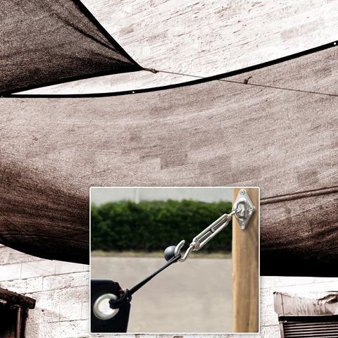 Shade Sail Hardware Kit With One Eighth Inch Wire Rope Measuring 131 Feet For Triangle And Rectangle Sun Shade Sails Outdoor Install Includes Turnbuckles Cables Hooks Clamps Thimbles All In One 243 Pieces Ready To Go installation on post