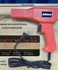 Plastic Weld Kit For DIY Car Bumper And Plastic Part Repairs With Hot Staples, Fast Fix, Red welding gun on wood surface.