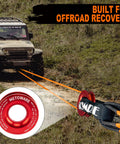 Snatch Block Ring Winch Pulley Kit With Two Piece One Half Inch Soft Shackle and Tree Saver Recovery Strap on off-road vehicle