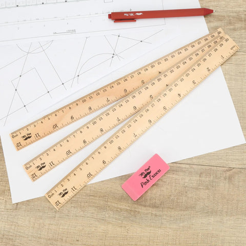 Wooden Rulers Bulk Pack 12 Inch Measuring Rulers With Inches And Centimeters Durable Wood Rulers on drawing paper