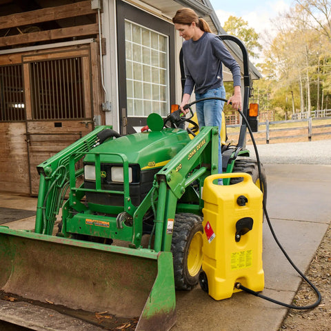Duramax 14 Gallon Wheeled Diesel Fuel Transfer Tank With Spout Pump Yellow Portable Rolling Container refueling tractor