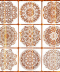 Nine Pack 12x12 Mandala Stencil Set For Painting On Wood Floor Wall Tile Fabric Reusable Furniture Craft Templates shown