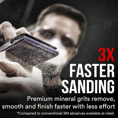 Pro Grade Purple Sandpaper 180 Grit No-Slip Grip For Wet Or Dry Use With Premium Cubitron II Mineral Grits in use.