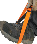 Orange Foot Loop Ascender Sling for Rope Climbing Adjustable 88 to 125 cm on boot, ideal for arborist gear and tree care.