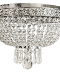 Close-up of Two-Light Round Crystal Flush Mount Ceiling Light In Antique Brass Finish, 12-Inch Diameter, Elegant Crystal Ball Chandelier Vibe