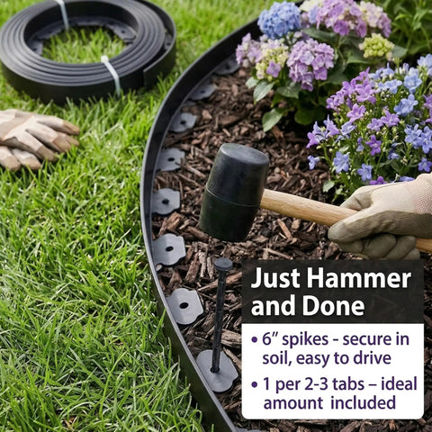 1.5 Inch Tall Landscape Edging Kit With 33 Ft Per Piece, 3 Pack Includes 120 Spikes, No Dig Lawn Border for garden setup