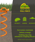 Heavy Duty 8 Inch Spiral Ground Anchor with Folding Ring Screw in Steel for 125 Lb Pull Weatherproof Powder Coated Orange
