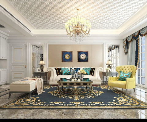 Elegant living room with 3D Interlocking Circles Wall Panel In Matte White PVC For Interior Walls And Ceilings, decoration