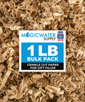 Crinkle Cut Paper Shred Filler 1Lb Kraft For Gift Packaging Protective And Decorative Void Fill close-up with label.
