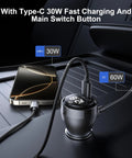 Heavy Duty Waterproof DC Power Cable With Switch And Digital Volt Meter For Cars Trucks RVs Boats 12V To 48V 16 AWG 10 FT connected to a smartphone.