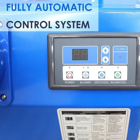 Control panel of Heavy Duty Portable Air Conditioner That Kicks Butt On Roasting Days With Blistering 22178 Btu Cooling and snappy 910 cubic meter per hour airflow.