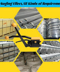Heavy Duty Stainless Steel Strapping Tool Manual Belt Bundler For 13 To 19mm Metal Strap Packers in use, packaging various materials.