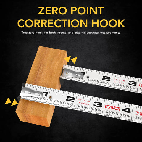 Two In One Digital Laser Distance Meter And Tape Measure With 130 Foot Laser Range And 16 Foot AutoLock Tape, zero point hook in use