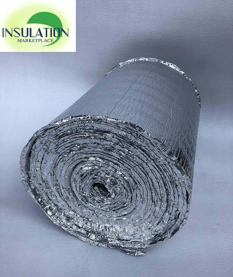 Reflective Insulation Roll 16 Inch By 50 Foot With 5mm Foam Core Radiant Barrier And Pure Aluminum Foil, rolled view