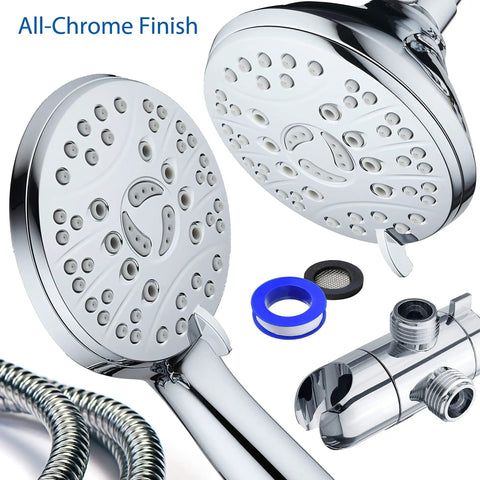 High Pressure 48 Mode Luxury 3 Way Shower Combo With Dual Rain And Handheld Shower Head, all-chrome finish with accessories