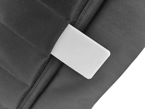 Close-up of black anti-stab fabric on Hema Sparring Apron Style Beefy Padded Groin And Thigh Protector with insert pocket visible.