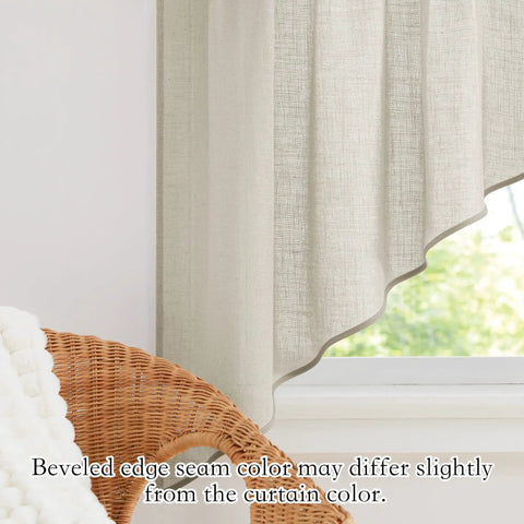 Cozy Angora Linen Textured Semi Sheer Window Curtain Set 2 Panels 36x36 Inches Rod Pocket Valances Tiers installed in room