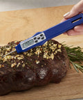 Compact Waterproof Digital Food Thermometer With 2.81 Inch Stem And FDA Recommended 1.5mm Probe, NSF Certified, HACCP Recalibratable Safe T Guard Case, Min Max Memory, Reads From Minus 40 To 450 Fahrenheit, Blue, in use checking roast temperature