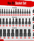 Premium 36-Piece Hex Bit Impact Socket Set With Metric And Sae Sizes Including Drivers, Adapters, And Allen Wrenches For Tough Auto Mechanic Jobs That Grit Your Teeth And Get The Job Done Right. 36-piece hex bit set with 1/4, 3/8, 1/2 drives, metric and SAE sizes