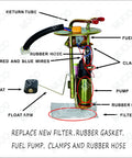 Beefed Up 255 LPH High Flow In Tank Electric Fuel Pump Kit With Strainer Filter Gasket Hose Stainless Steel Clamps And Universal Wiring Harness MCP 203A components labeled diagram.