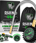 Rhino USA tire pressure gauge with braided hose, 0-75 PSI, 2-inch glow dial, brass hardware, includes black pouch