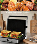 Mubenlife Multi Use Electric Panini Press And Contact Sandwich Grill for crispy sandwiches with grilled vegetables and meats.